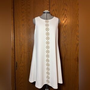 Jessica Howard White Midi Dress with Gold Floral Detail - size 10